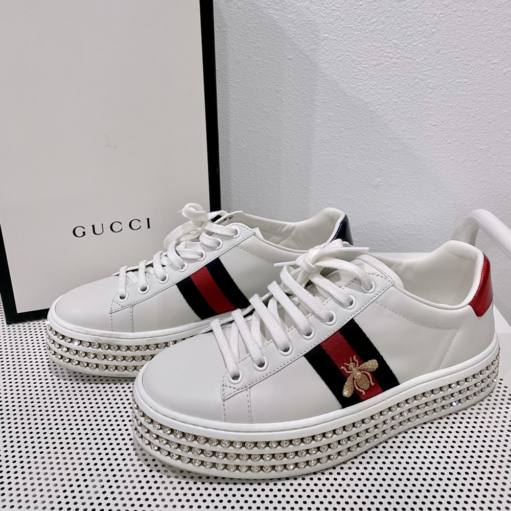 Gucci embellished platform sneaker. With Bee 🐝